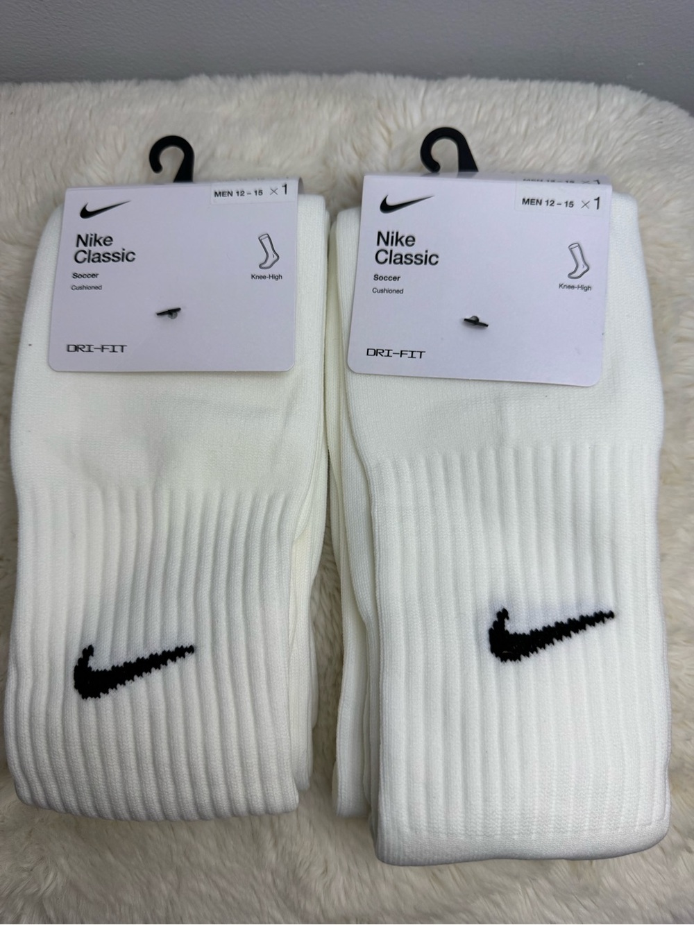 Nike White Knee-High Athletic Socks with Black Swoosh (Men)